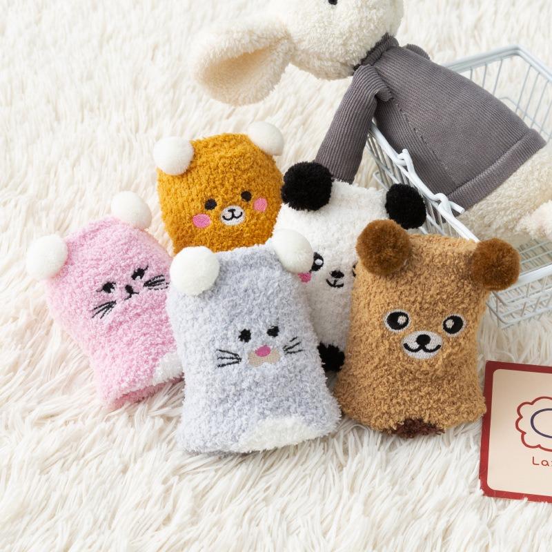 Coral fleece socks women's autumn and winter thickened warm cute sleep home floor confinement plush fluffy tube socks