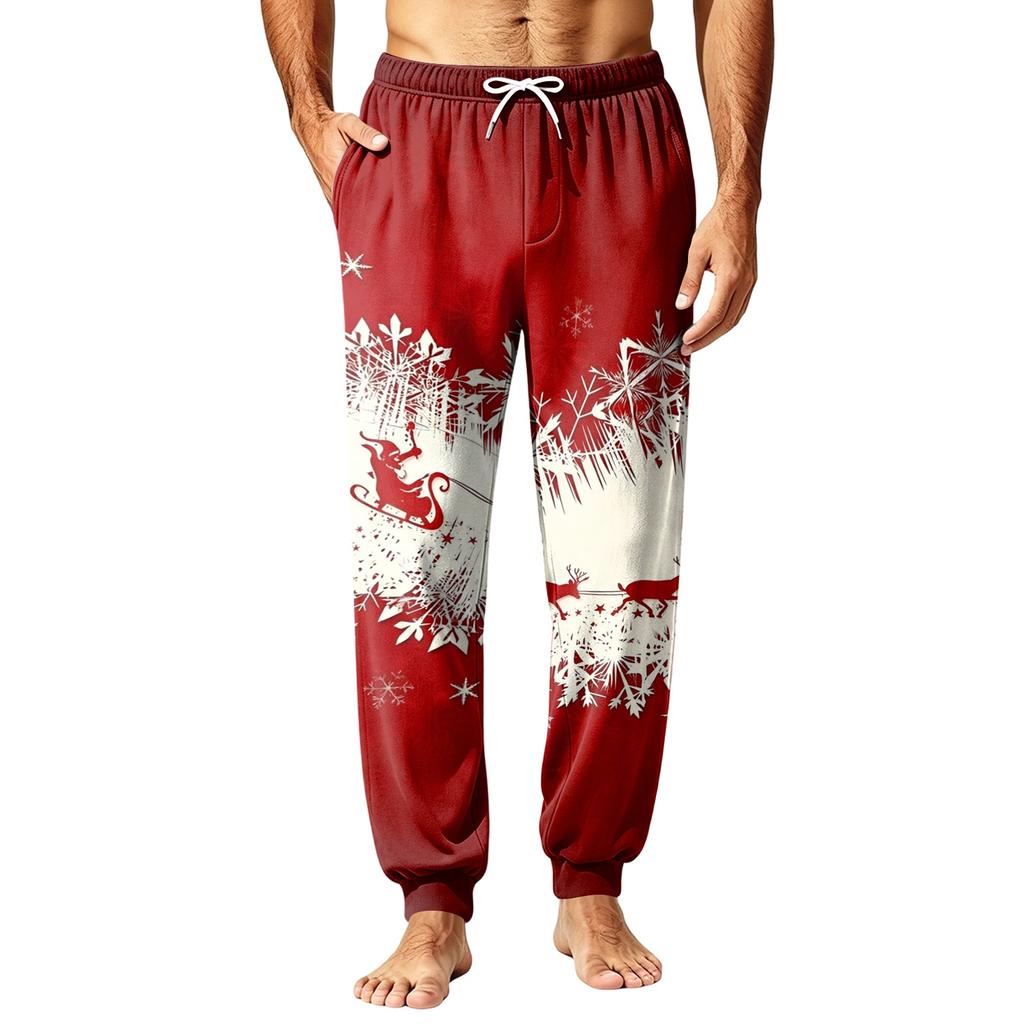 Men's Christmas Printed Pajama Pants Warm Pants for Winter