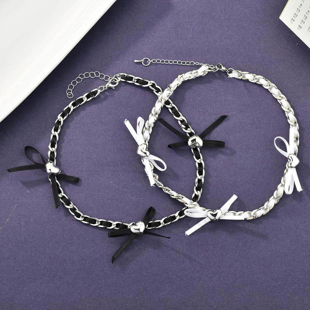 Love Bow Metal Chain Necklace Women'S 2024Chocker Neck Chain Leather Butterfly