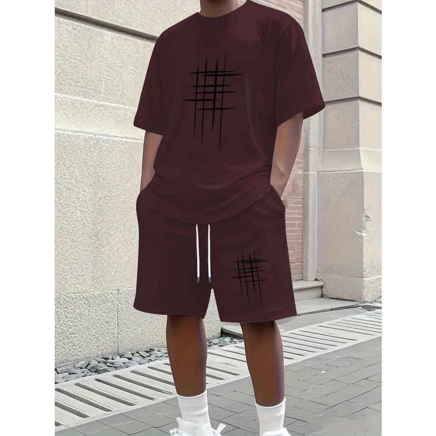 Summer Men's Set Minimalist Athletic Casual Crew Neck T-Shirt Streetwear Breathable Short-Sleeve Top and Shorts Two-Piece Set