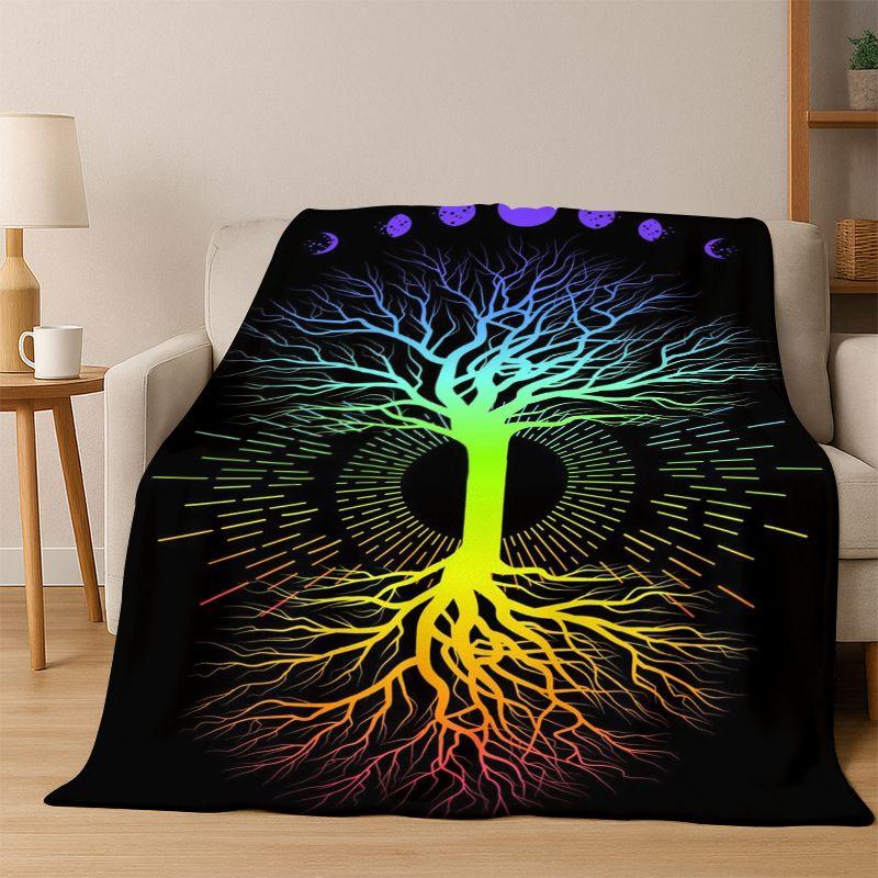 Tree of Life Nordic Mythology Yggdrasil Nature cartoon Flannel Blanket Soft Throw Blanket for Bedroom Living Room Bed Travel kid