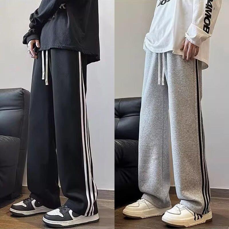 Three-bar pants men's spring and autumn new straight sweatpants American loose and versatile sweatpants sports striped casual trousers