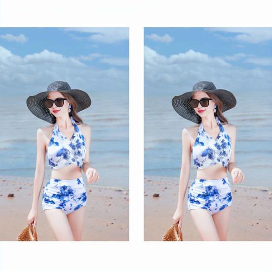 3ks/sada Dámské plážové kalhotky Set Vysoký halter Bez rukávů Podprsenka Bikini Set Pasové šortky s dlouhým