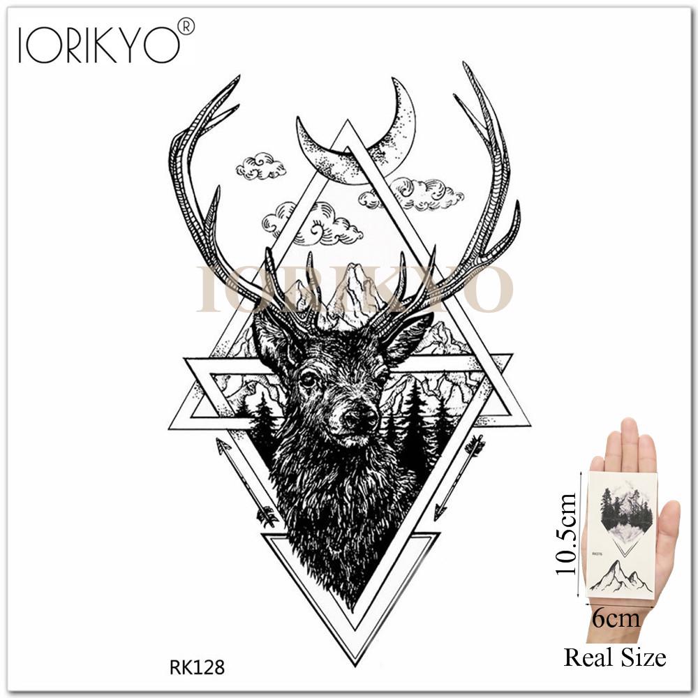 Temporäre Tattoos Geometrischer Hirsch – 1 Blatt, Schwarz/grau, Wasserfest, Für Damen & Herren