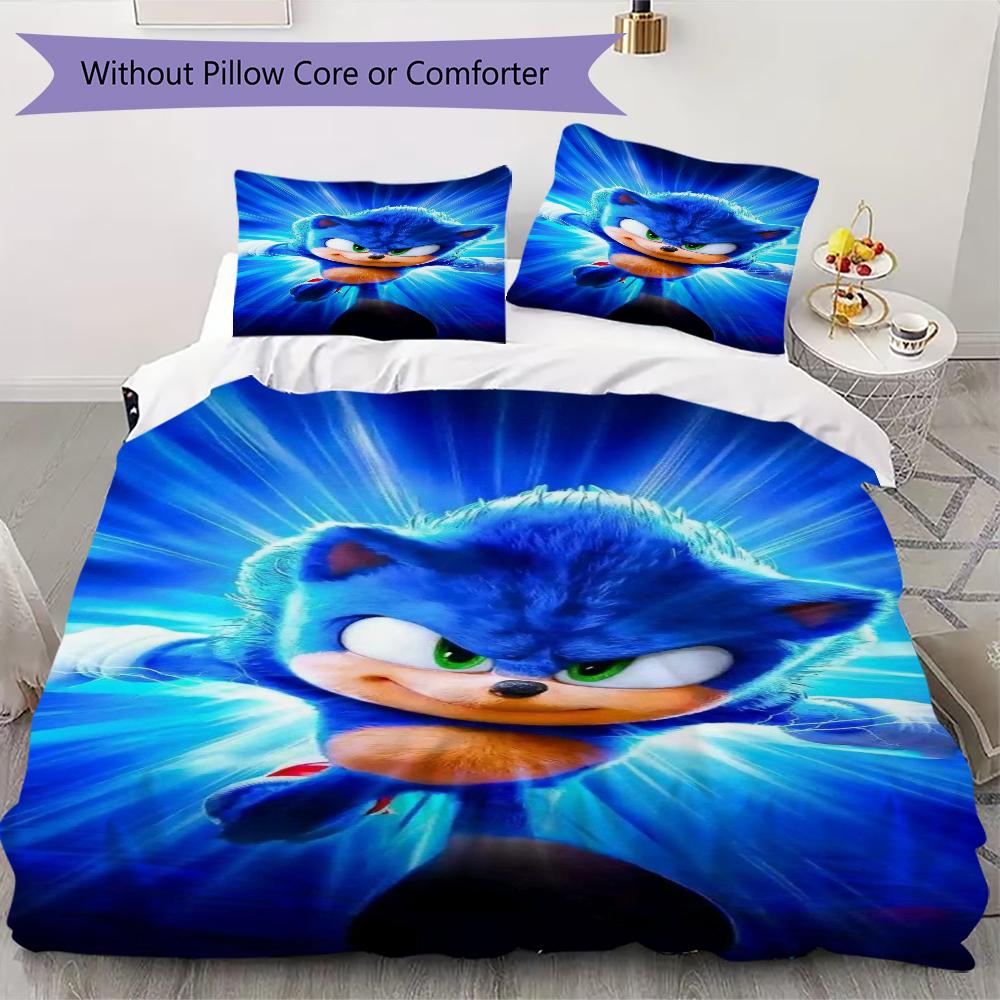 Sonic Blue Blur Threepiece Set 1 Duvet Cover 2 Pillowcase Without Core Without Core Christmas Birthday Gift Soft And Comfortable
