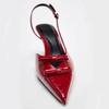 Fashion Luxury Brand Designer Pointed Toe Back Strap Heeled Sandals Women Sexy Red Thin Heels for Women Elegant Bow Party Dress Shoes