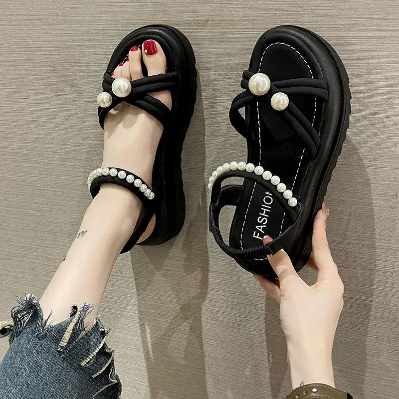 Roman Style Black Women's Sandals on Offer Wholesale Summer 2025 Comfortable Sandal Low Price Daily Original Offers Ladies Shoes