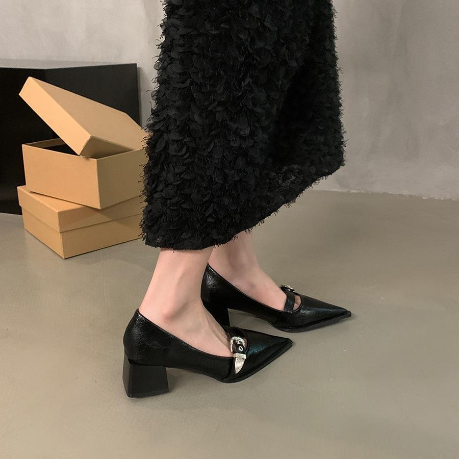 Mary-Jane-Schuhe für Damen, Pumps mit niedrigem Absatz, klobiger Blockabsatz, bequeme Halbschuhe, spitze Mary-Jane-Pumps für Damen mit verstellbarem Riemen