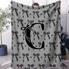Trendy Personalized Monogram Letter  Bow Pattern Blanket Soft Fluffy Decorative Couch Bed Blanket   Suit  AllSeason