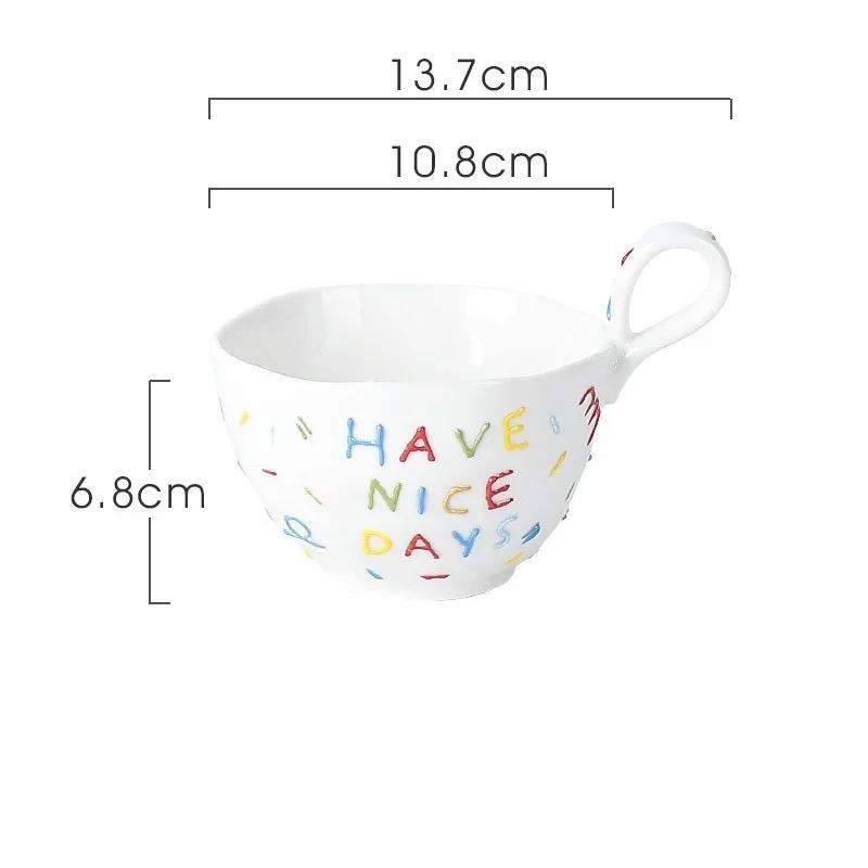300ml Korean Style Ceramic Coffee Cup Sugar Needle Pattern Breakfast Cup with Handle Heat Insulation Mug Birthday Gift Water Cup