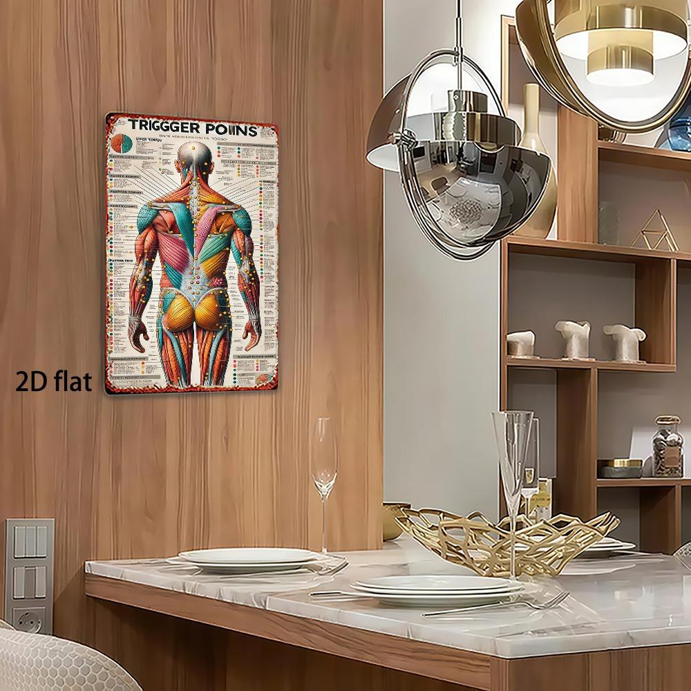 Akupunktur-Chart 20x30 cm - Menschliches Anatomie-Poster mit Triggerpunkten Meridianen, Langlebige Metall-Wandkunst für Akupunkteure Ther