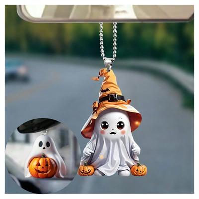 Acryl-Geisterkürbis, 2D, flaches Auto-Rückspiegel-Ornament, Schlüsselanhänger, Rucksack-Dekoration, Geschenk-Accessoire, Halloween, Gruselig, Herbst, Festival, Feiertage
