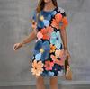 Modisches 3D-Druck Sommerkleid Locker Lässig Kurzarm Rundhals Minikleid