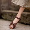 Fashion Hand-woven Flat Women's Shoes Summer New Retro Peeping Toe Women's Sandals Real Leather Low Heel Sandals Zapatos De Mujer