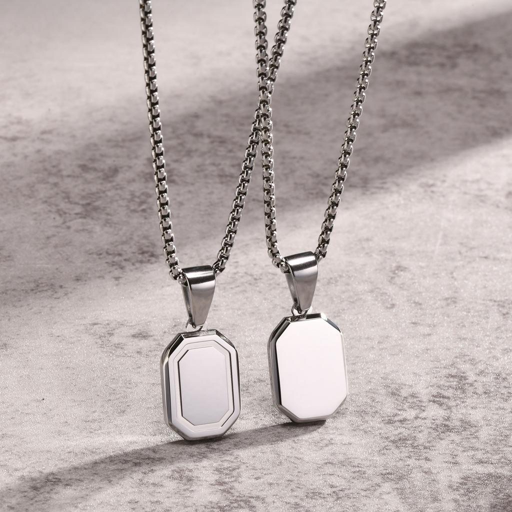 Collares Geométricos Iniciales Vnox para Hombres Mujeres, Colgante Cuadrado Rectángulo de Acero Inoxidable, A-Z 26 Letras Alfabeto Collar para Niño
