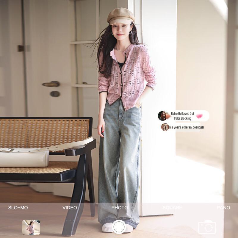 Women s Autumn Retro Colorblock Knitted Cardigan S