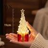 Christmas Party Atmosphere Decor Mini LED Light Up Faux Crystal Tree Figurine, Lighted Xmas Safe for Children Table Centerpiece with Gift Box