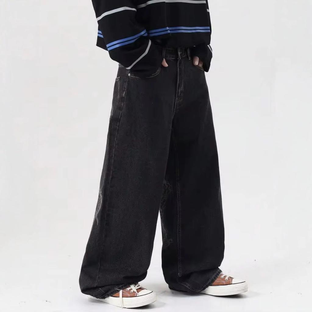 Manufacturer American Old Personalized Printing Men's Fashion Hip-hop Straight Wide-leg Jeans