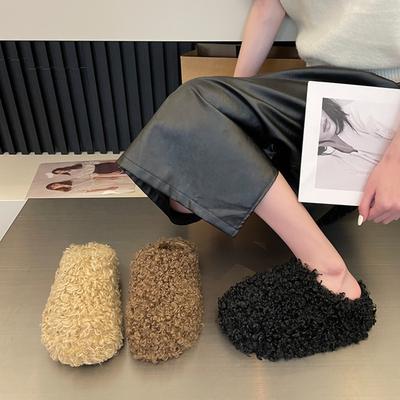 Thick Soled Shoes, Curly Woolen Shoes, Woolen Slippers, Women's Shoes, Outerwear Shoes, Sponge Cake Shoes, Toe Shoes, Semi Slippers