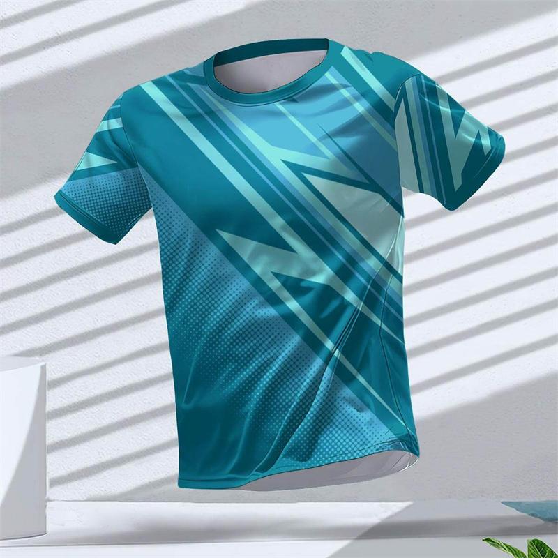 Simple Geometric Graphic 3D Printed Sports T Shirts Summer Fashion Running Table Tennis T-shirts Loose Breathable Mens Tees Tops