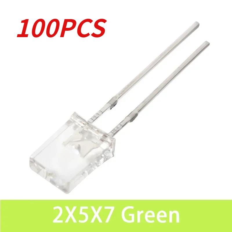 50/100PCS Square LED 2x5x7mm LED Transparent Luminescence Lights Diodes Kit White Red Yellow Blue Green Electronic Components