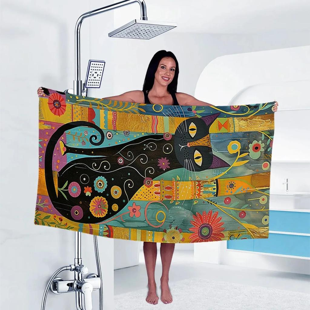 Asciugamano da Bagno con Stampa Artistica di Gatti Colorati - Asciugamano Morbido Assorbente per Amanti dei Gatti, Design Unico per l'Uso Quotidiano e il Relax