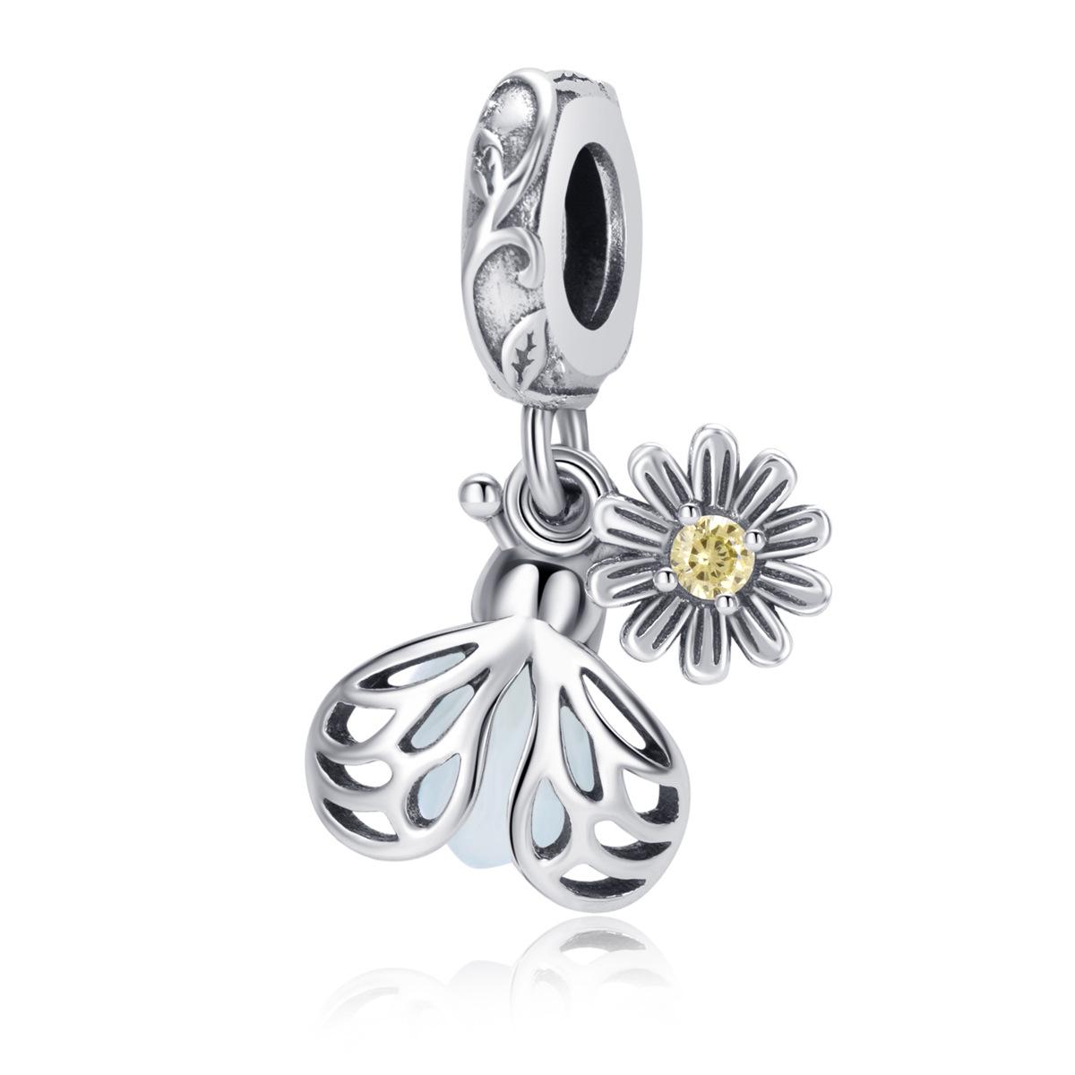 

Браслет из стерлингового серебра 925 пробы со светящимися бусинами-светлячками и подвесками-бабочками и пчелами 925 Sterling Silver