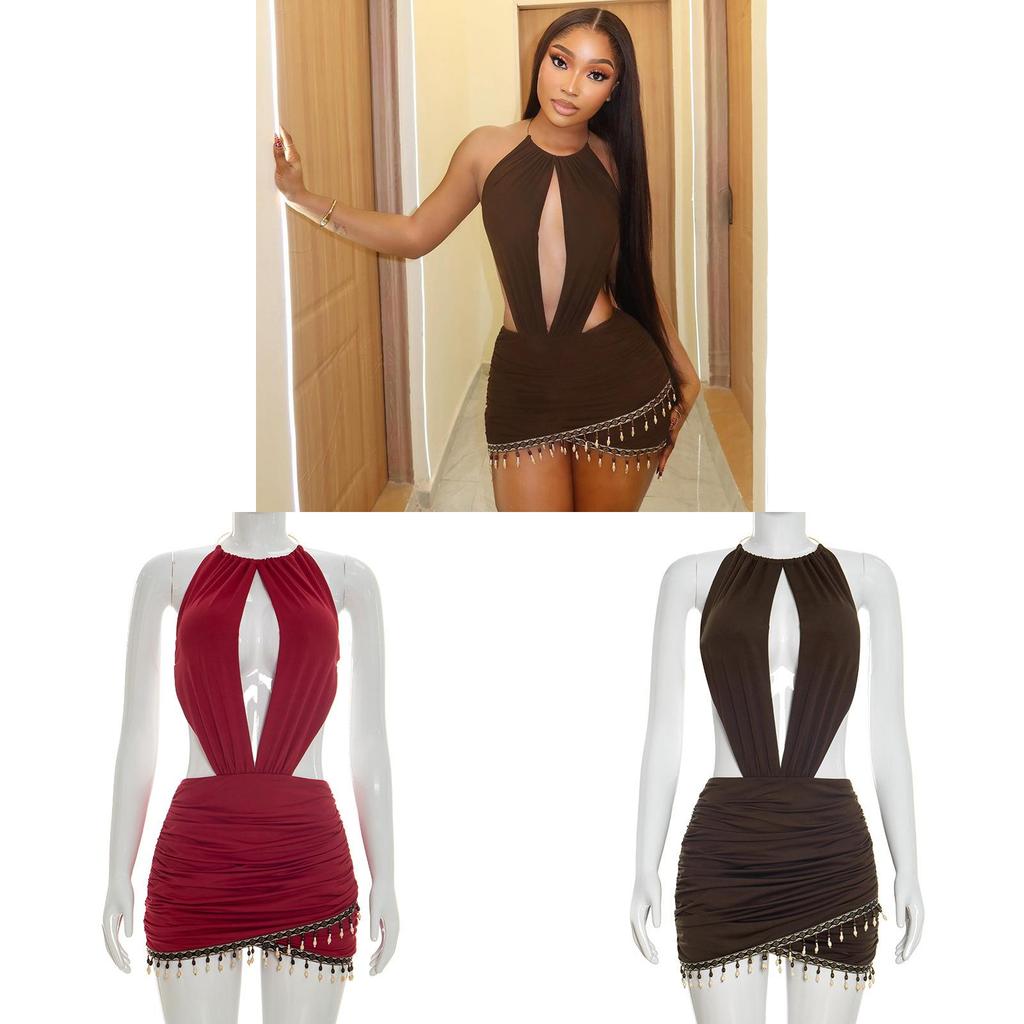 Bohemian Summer Bodycon Dress With Spliced Polyester For Casual And Business Wear