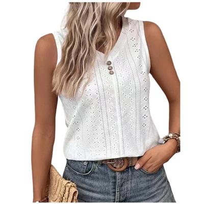 Bluse Estive da Donna Oversize Scollo a V Colore Unito Sexy Canotta Bottoni Vuoti Camicie Larghe Eleganti Dolci Casual Top Senza Maniche