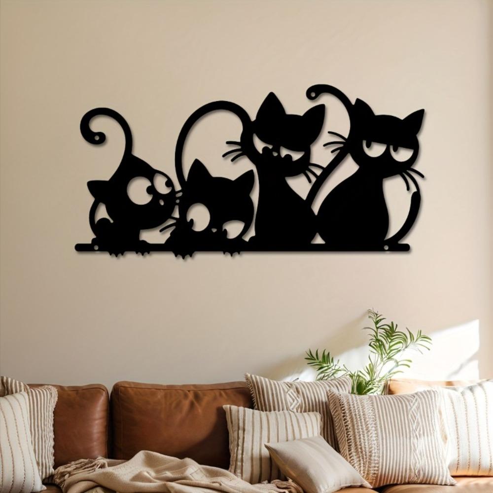 1pc Minimalist Black Cat Metal Wall Art Decor Modern Hanging for Living Room Bedroom Kitchen Garden Home