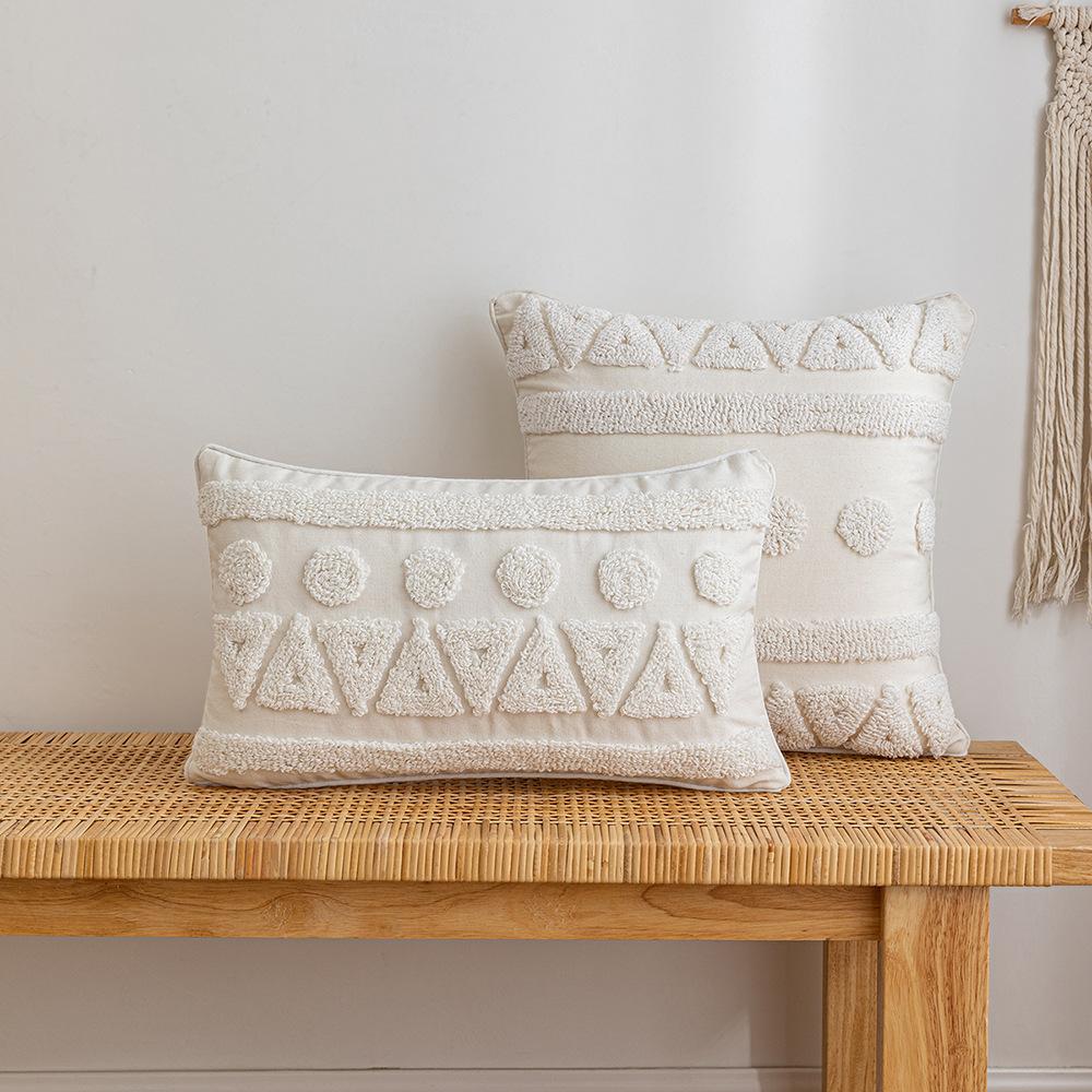 Wasabi Tufted Pillow Case Geometric Embroidered Tassel Sofa Cushion Case Bohemian Bathroom Windows Pillow Premium