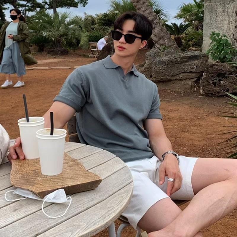 

Трендовая мужская футболка-поло с коротким рукавом в японском молодежном стиле 2023 года 2X-Large серый