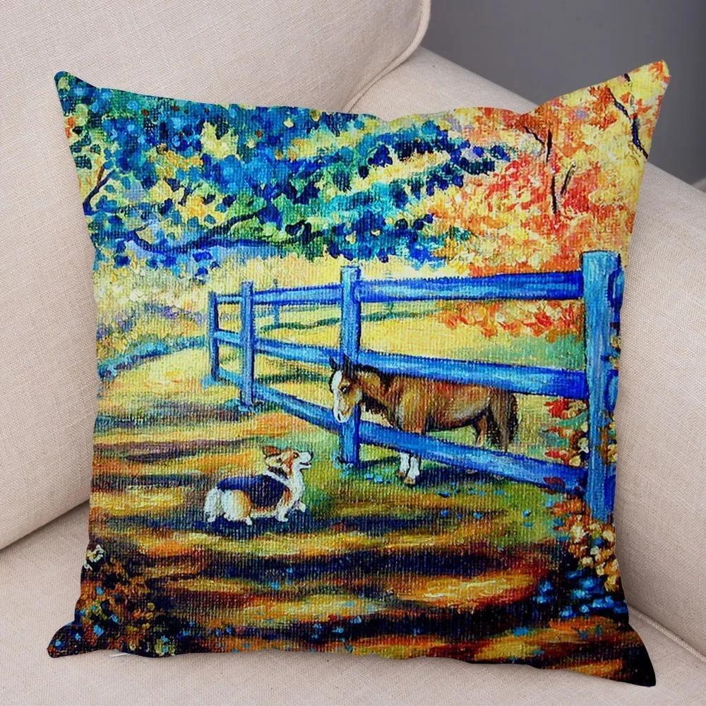 Cute Pet Dog Welsh Corgi Animal Print Cushion Cover Sofa Home Car Pillow