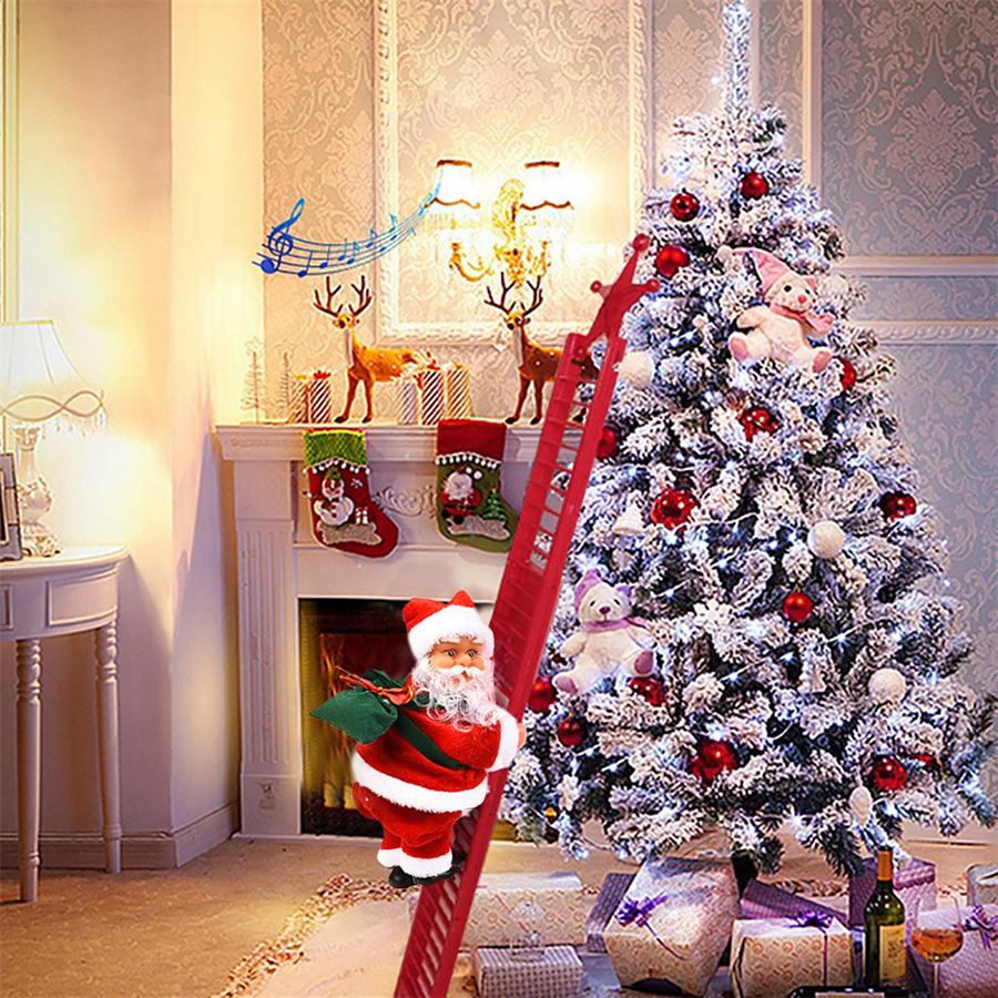 2021 NEW Electric Climbing Ladder Santa Claus Doll Party Musical Christmas Decor