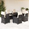 Vidaxl 7-Cz. Gartenmöbel-Set mit Kissen, Schwarz, Polyrattan