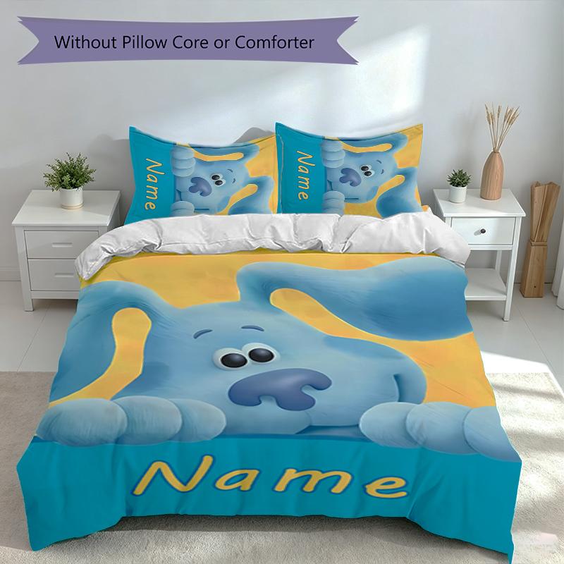 3pcs Custom Name Blue's Clues Set,Includes 1 Duvet Cover and 2 Pillowcases,All-season Bedroom Decor
