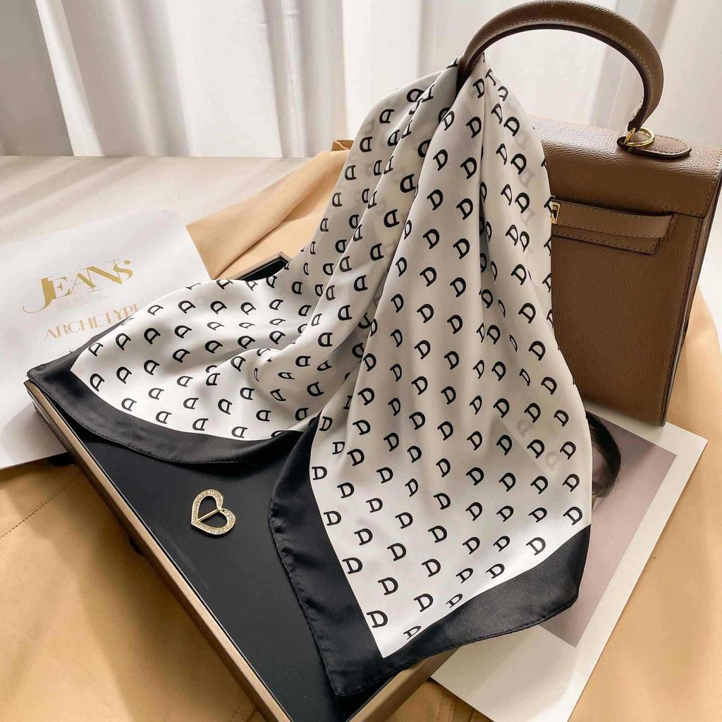 Versatile Black & White Polka Dot Silk Scarf: Wear as a Waist Accessory, Triangle Scarf, or Belt.