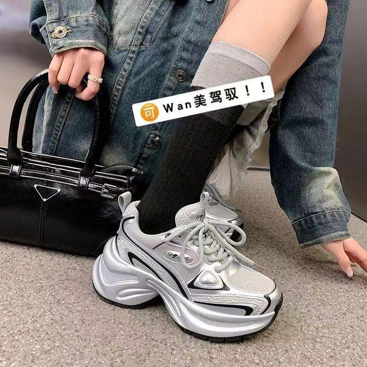 [Shining Galaxy] Leather casual dad shoes women's 2025 new spring and summer platform sports women's shoes fashion