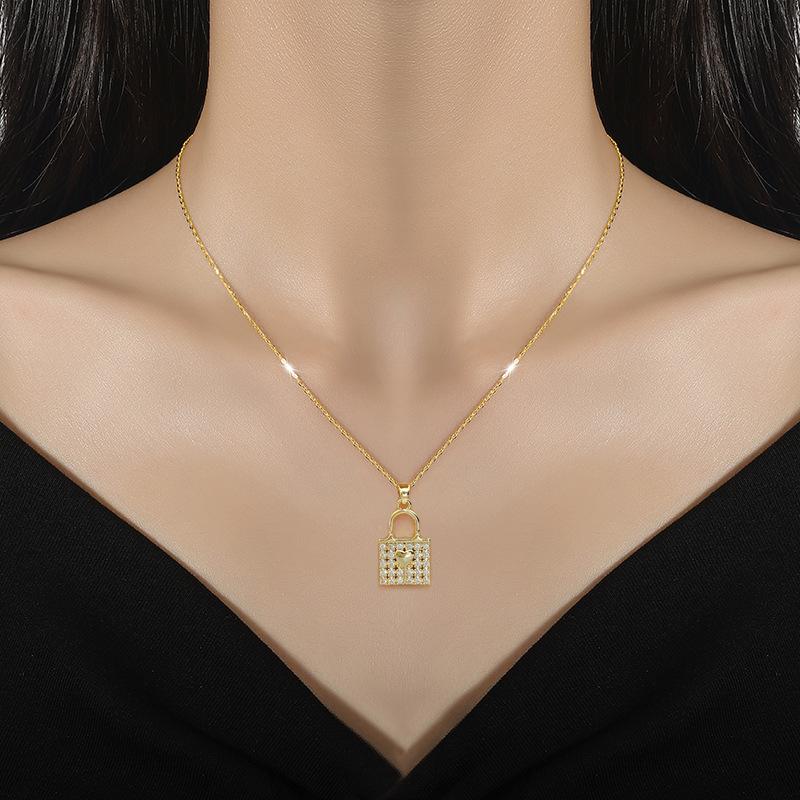 Titanium Steel Love Lock Light Luxury Temperament Gorgeous Full Diamond Necklace Female Versatile Collarbone Chain Titanium Steel Chain