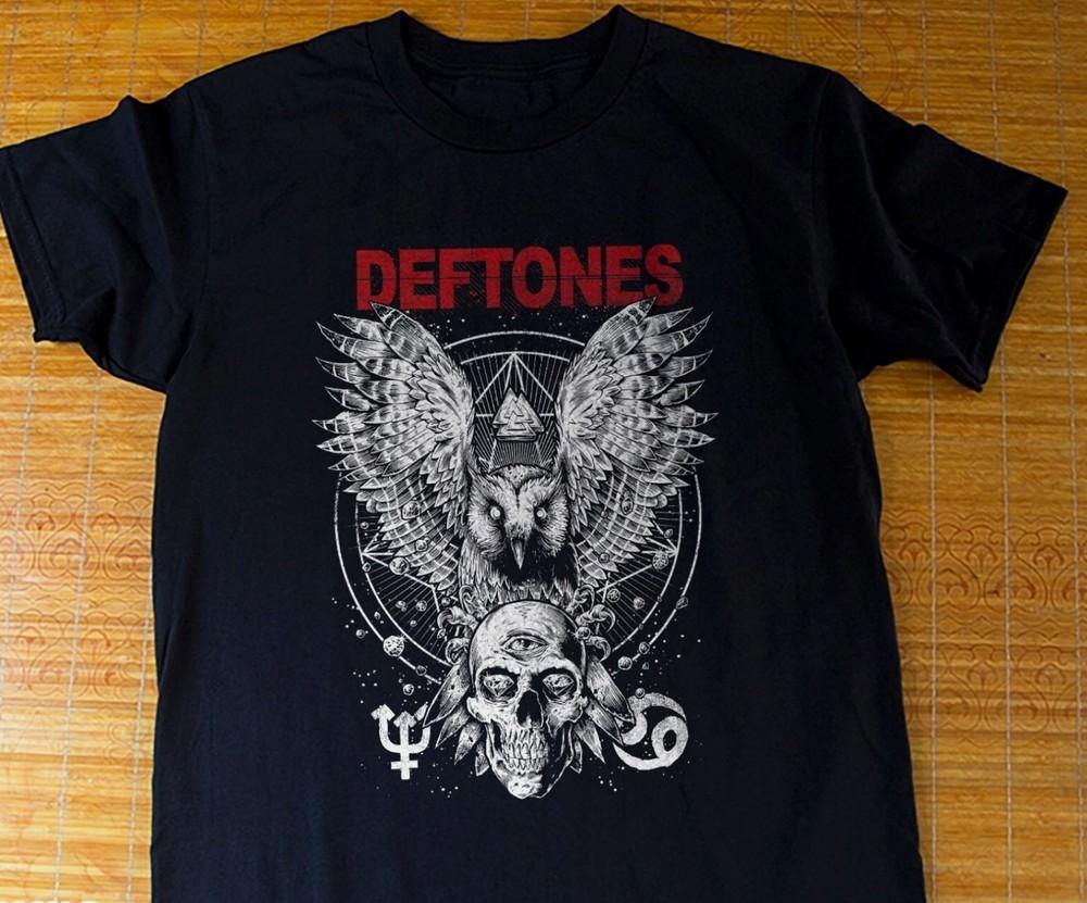 DEFTONES White Owl Skull Rock Band Black Unisex T-shirt Size S-4XL