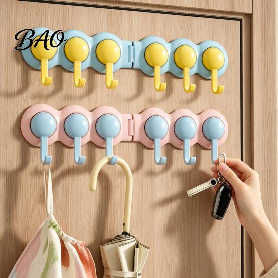 Corner Storage Hooks Punch-Free Wall Hook Rack, Self Adhesive Multi-Hook Organizer, Waterproof 180 Degree Rotating Hanger for Bathroom And Entryway