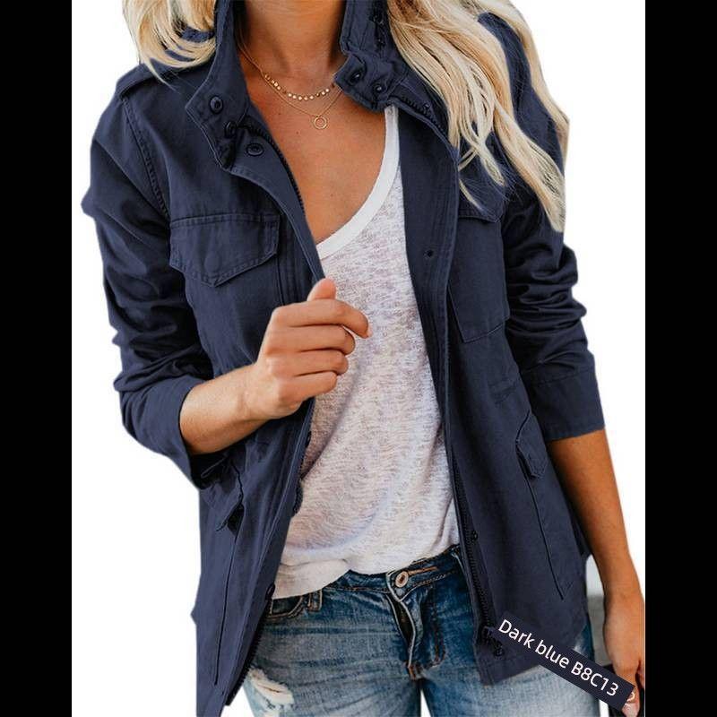 

Модная однотонная куртка свободного кроя на молнии, пальто, верхняя одежда 2024 Dark blue L