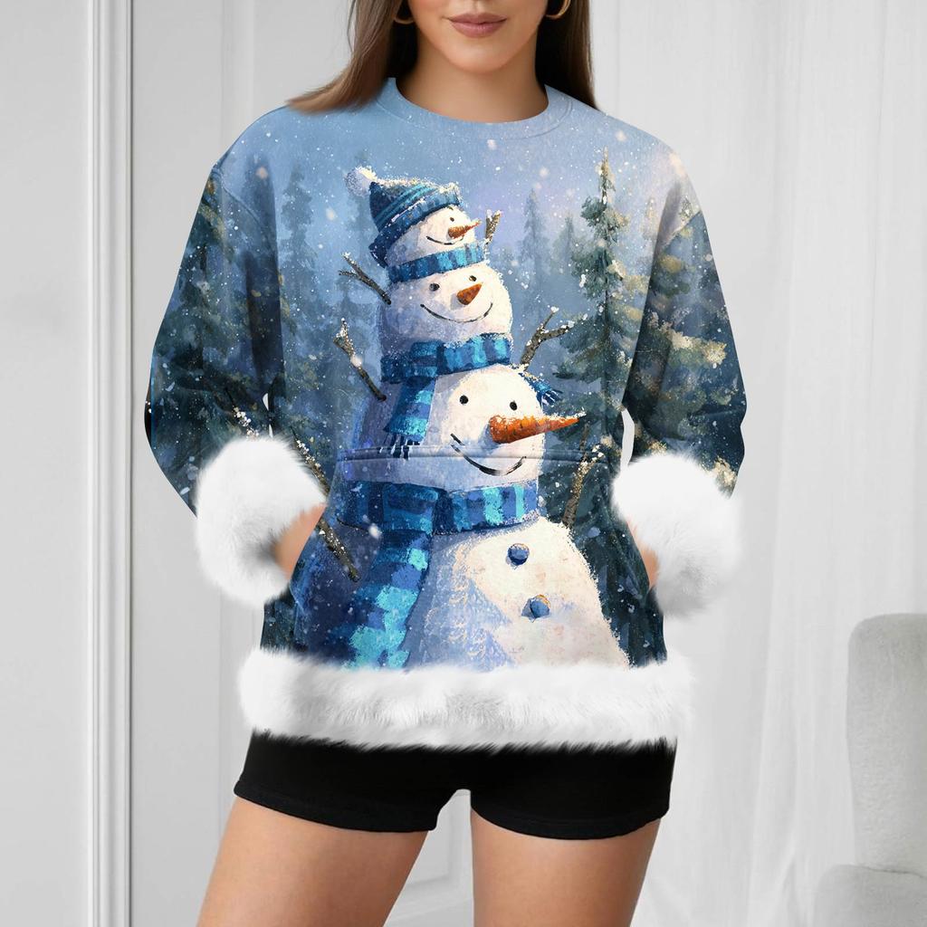 Dámská ležérní mikina s dlouhým rukávem a vánočním potiskem sněhuláka