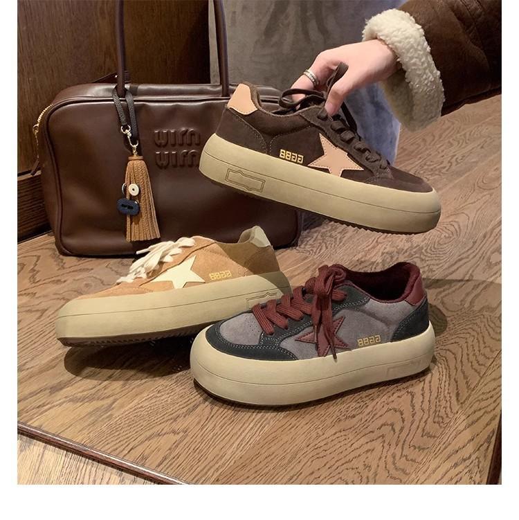 Grape mother of the same style, round head muffin platform bread shoes retro splicing casual style star board shoes women