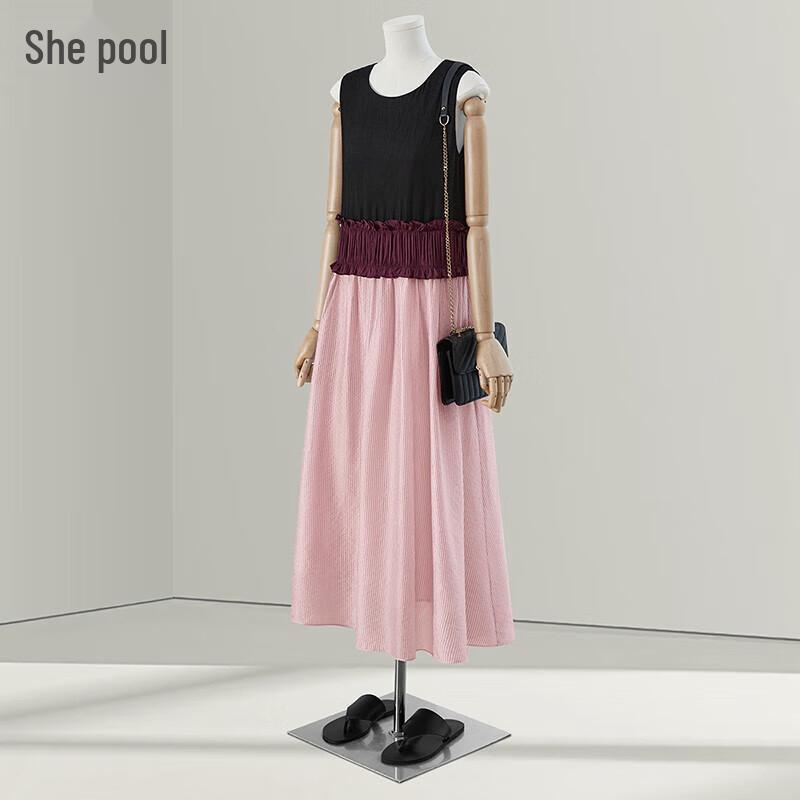 Women s Sleeveless Color-block A-line Midi Dress M