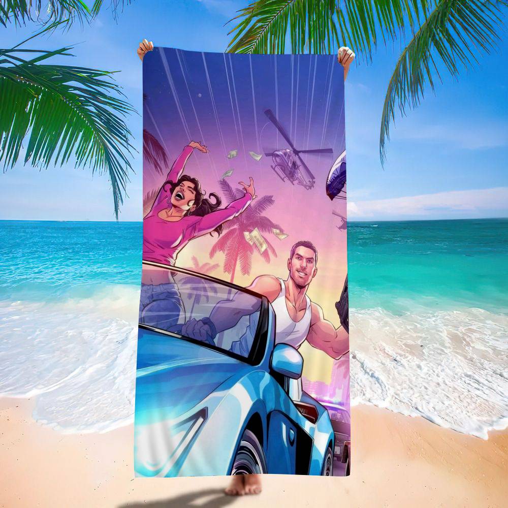 G-Grand T-Theft A-Auto VI Game Microfiber Blanket Quick Drying Beach Towels Oversized Printing Super Absorbent Pool Towel