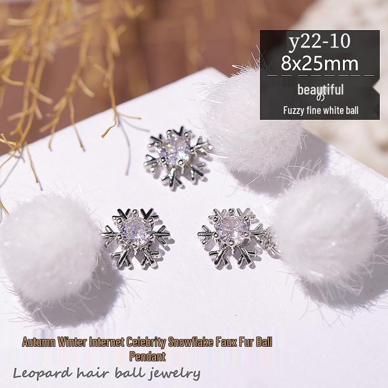 Snowflake Fur Ball Tassel Bow Zirconia Nail Art Accessories for Autumn and Winter
