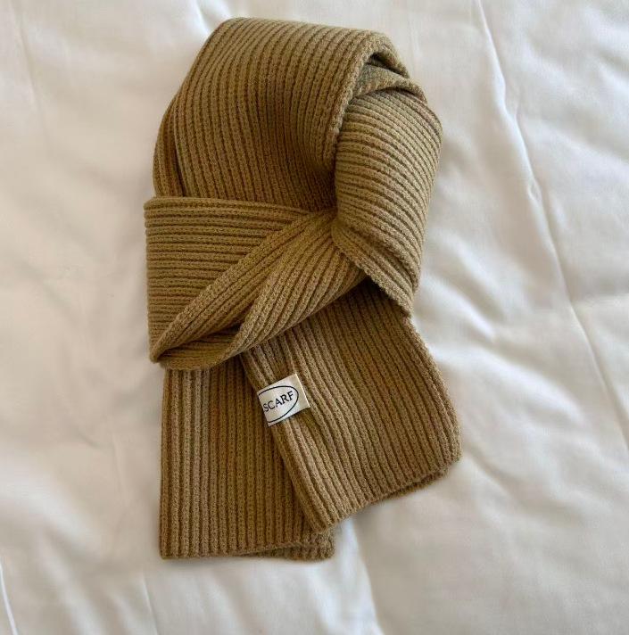 Korean ins simple solid color wool knitted scarf women's winter blue warm couple student neck scarf