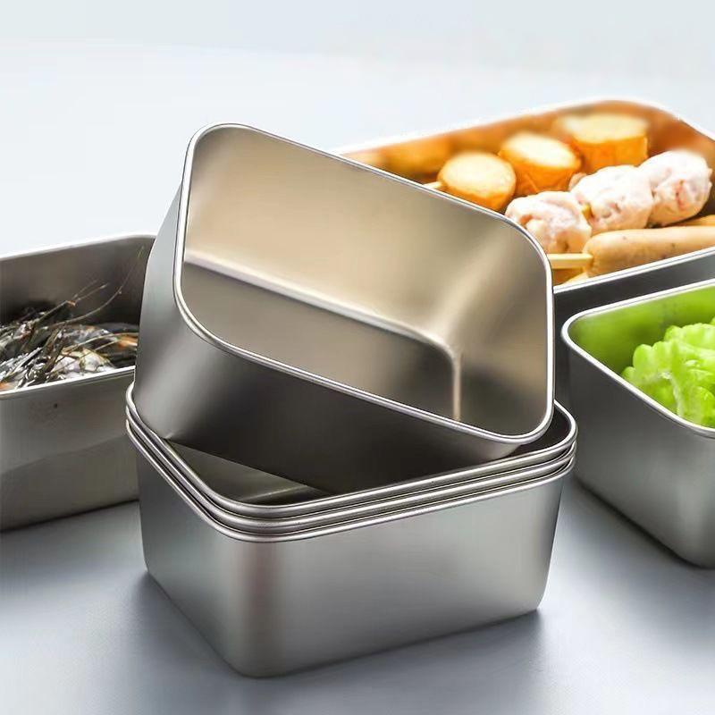 Storage Containers, Stainless Steel Fresh-Keeping Box With Lid, Leak Proof And Stackable Food Sealed Box, For Camping