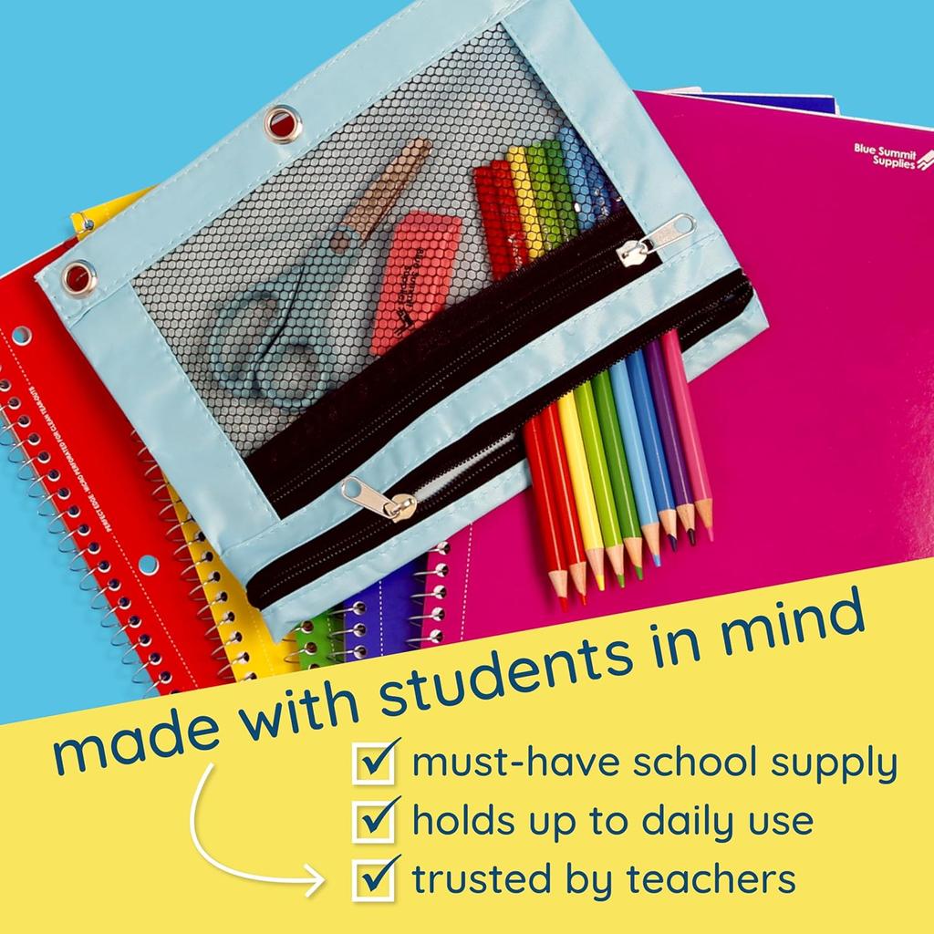 Blue Summit Supplies Pencil Pouches, Bulk Pencil Pouch 12 Pack In Assorted Colors for Storing School Supplies, Writing Utensils, and More, Cloth
